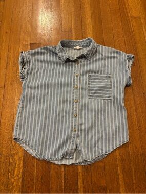 blu pepper striped Denim Short Sleeved Shirt
